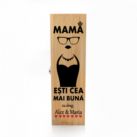 Cutie de vin personalizata Premium cu model MAMA si text [0]