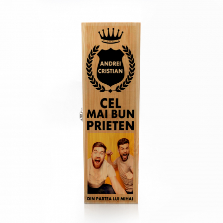 Cutie de vin personalizata Premium cu model PRIETEN cu o poza si text [0]