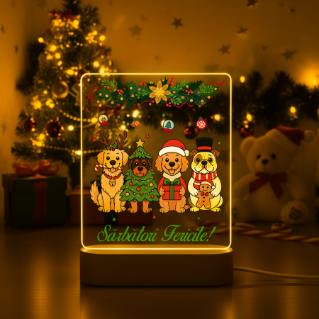 CRACIUN - Lampa 3D iluminata personalizata cu model de Catelusi de Craciun