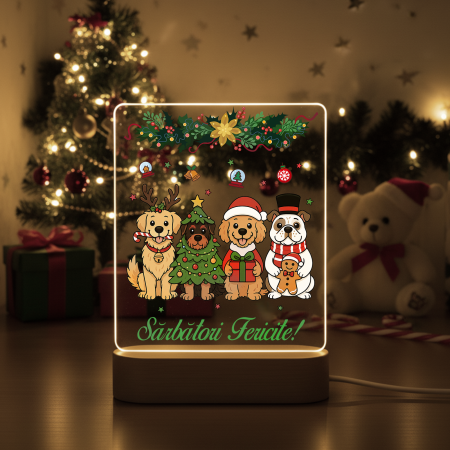 Lampa 3D iluminata personalizata cu model de Catelusi de Craciun [1]