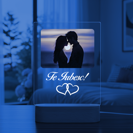 Cadouri pentru Femei - Lampa 3D LED personalizata cu poza si text Te Iubesc