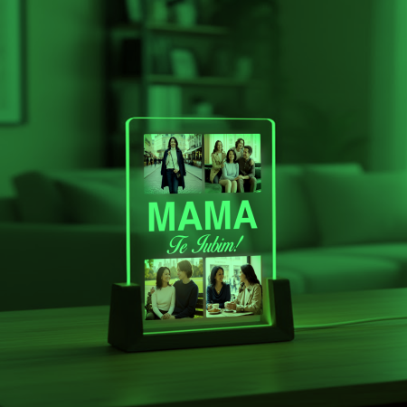 Lampa 3D LED cu baza de lemn masiv personalizata cu 4 poze pentru Mama [4]