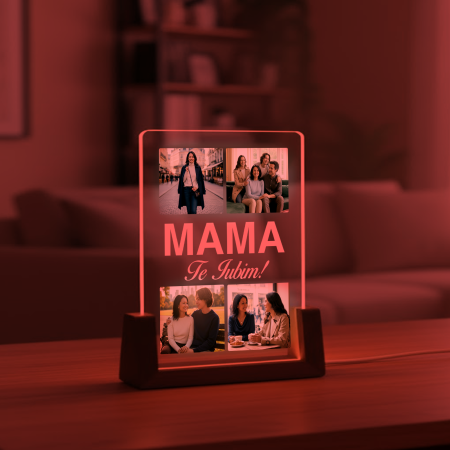 Lampa 3D LED cu baza de lemn masiv personalizata cu 4 poze pentru Mama [1]