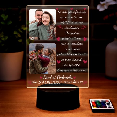 Lampa 3D LED personalizata cu 2 poze nume,data si text Te-am gasit fara sa te caut.. [2]