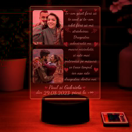 Lampa 3D LED personalizata cu 2 poze nume,data si text Te-am gasit fara sa te caut.. [1]