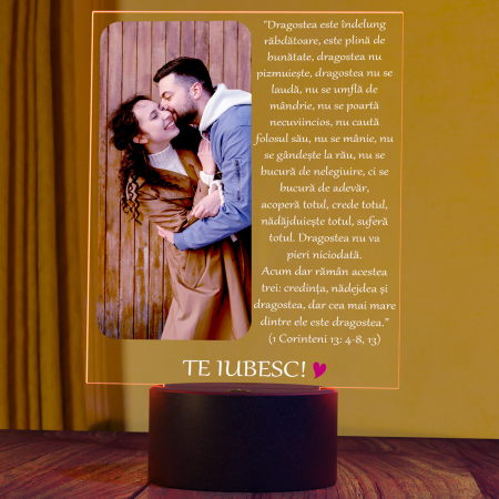 Lampi 3D personalizate - Lampa 3D luminoasa personalizata cu poza si text Dragostea nu moare niciodata