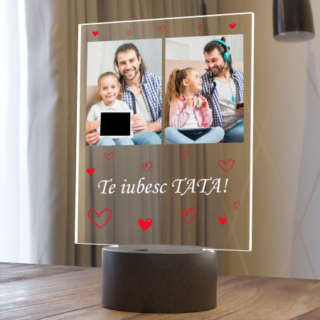 Lampi 3D personalizate - Lampa 3D luminoasa personalizata cu 2 poze si model text Te iubesc Tata 2