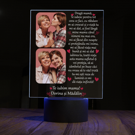 Lampi 3D personalizate - Lampa 3D luminoasa personalizata cu 2 poze si text Pentru Mama