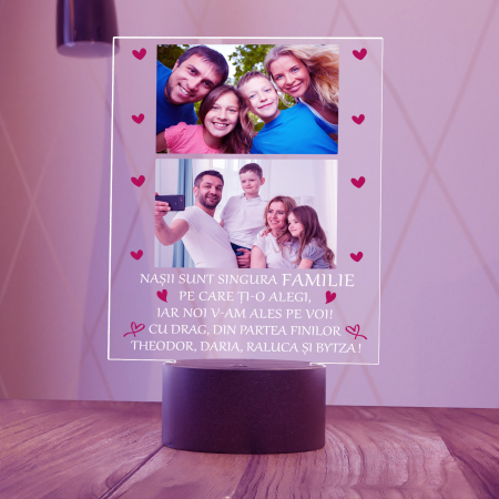 Lampi 3D personalizate - Lampa 3D luminoasa personalizata cu 2 poze si text Pentru Nasi