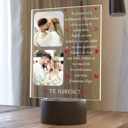 Lampi 3D personalizate - Lampa 3D luminoasa personalizata cu 2 poze si model text Te iubesc 2