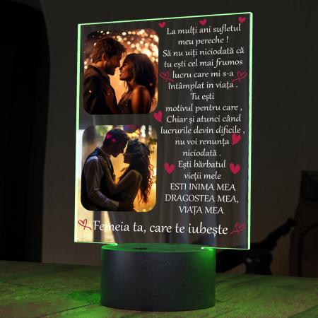 Lampi 3D personalizate - Lampa 3D luminoasa personalizata cu 2 poze si text Sufletul meu pereche