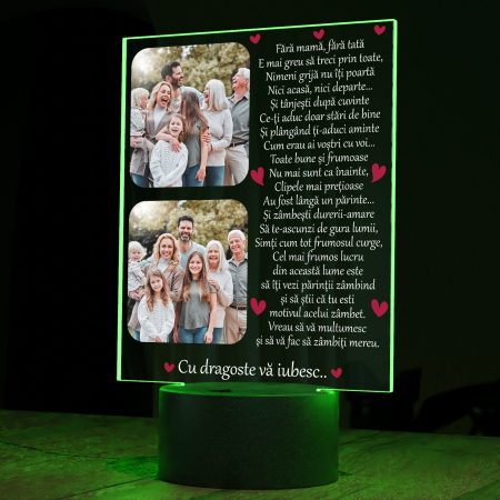 Lampi 3D personalizate - Lampa 3D luminoasa personalizata cu 2 poze si text Pentru Parinti
