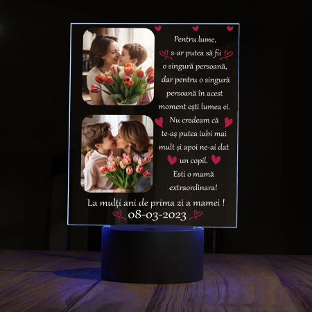 Lampi 3D personalizate - Lampa 3D luminoasa personalizata cu 2 poze si text de Ziua Mamei