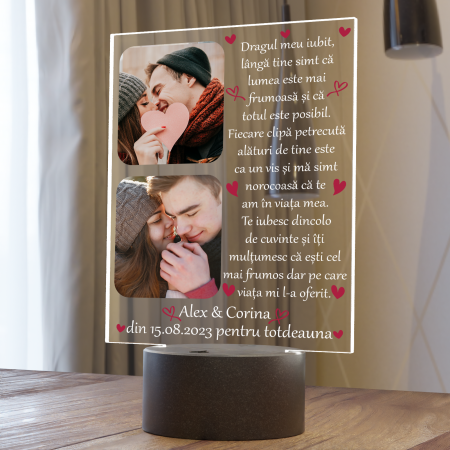 Lampi 3D personalizate - Lampa 3D luminoasa personalizata cu 2 poze si text Pentru iubit 2