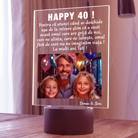 Lampi 3D personalizate - Lampa 3D luminoasa personalizata cu poza si text La multi ani Tati