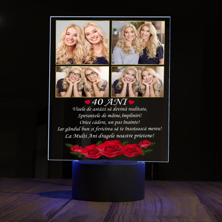 Lampi 3D personalizate - Lampa 3D luminoasa personalizata cu poza si text Aniversare 40 ani