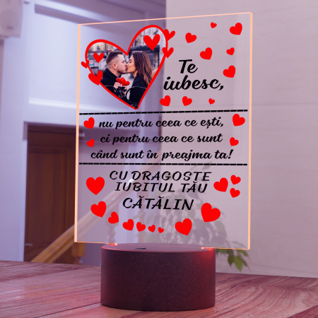 Lampi 3D personalizate - Lampa 3D luminoasa personalizata cu poza si model text Te iubesc