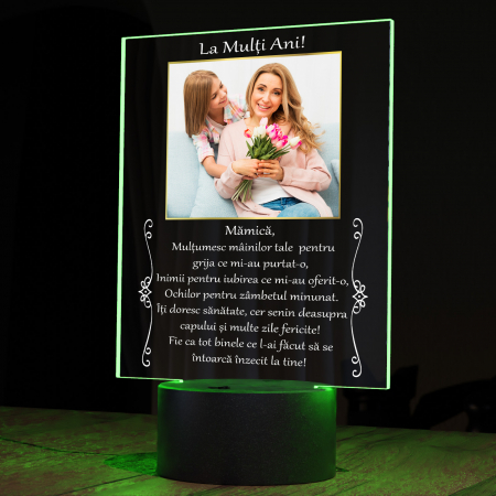 Lampi 3D personalizate - Lampa 3D luminoasa personalizata cu poza si text La multi ani Mama