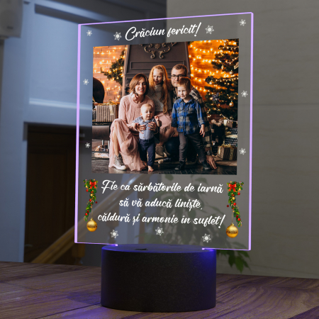 Lampi 3D personalizate - Lampa 3D luminoasa personalizata cu poza si text Craciun Fericit