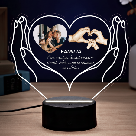 BEST SELLERS - Lampa led  3D personalizata cu text si poza model Heart in love hands