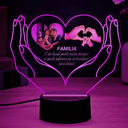 Lampa led  3D personalizata cu text si poza model Heart in love hands [3]