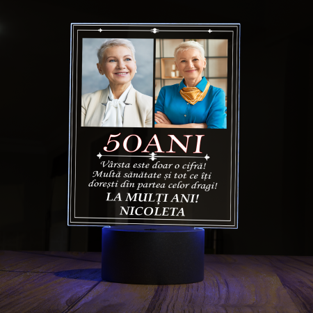 Lampi 3D personalizate - Lampa 3D luminoasa personalizata cu poza si text Aniversare 50 ani
