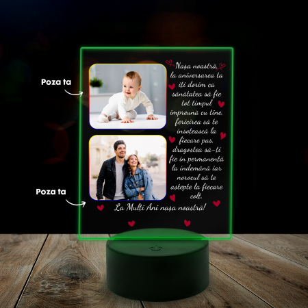 Lampa 3D luminoasa personalizata cu 2 poze si text pentru nasa [3]