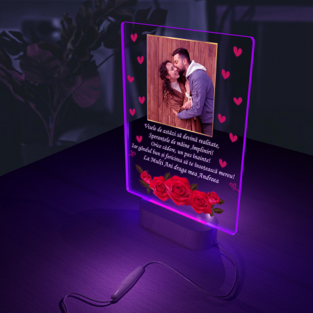 Lampa iluminata 3D cu baza din lemn model pentru iubita [4]