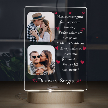 Lampa iluminata  3D cu baza din lemn 2 poze si text model pentru Nasi [3]