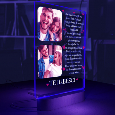 Lampa iluminata  3D cu baza din lemn 2 poze si text model pentru Iubit,Iubita [5]