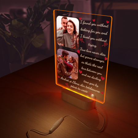 Lampa iluminata  3D cu baza din lemn 2 poze si text model pentru Indragostiti [1]