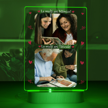Lampa iluminata  3D cu baza din lemn o poza  text si data, model La multi ani mamico La multi ani taticule,pentru parinti [4]