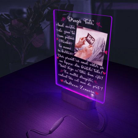 Lampa iluminata  3D cu baza din lemn o poza  text si data, model pentru viitori parinti [6]