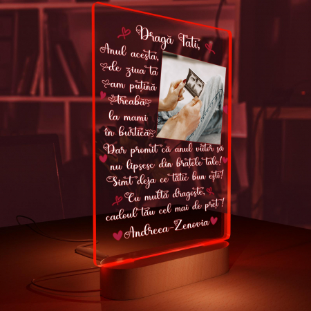 Lampa iluminata  3D cu baza din lemn o poza  text si data, model pentru viitori parinti [5]