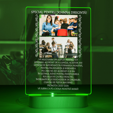 Lampa iluminata  3D cu baza din lemn 2 poze si text model pentru diriginta [3]