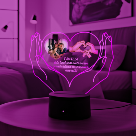Cadouri - Lampa led  3D personalizata cu text si poza model Heart in love hands