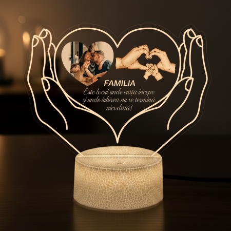 Cadouri - Lampa led  3D personalizata cu text si poza model Heart in love hands