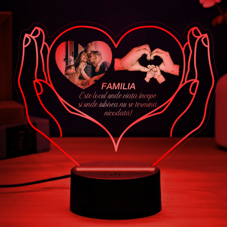 Lampa led  3D personalizata cu text si poza model Heart in love hands [2]