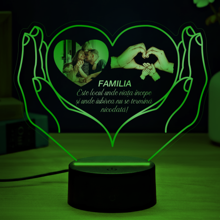 Lampa led  3D personalizata cu text si poza model Heart in love hands [3]