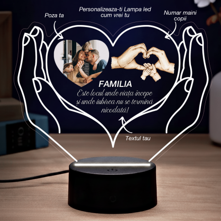 Lampi 3D personalizate - Lampa led  3D personalizata cu text si poza model Heart in love hands
