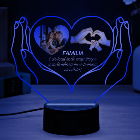 Lampa led  3D personalizata cu text si poza model Heart in love hands [6]