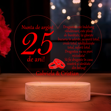 Lampa led  3D personalizata Nunta de Argint [1]