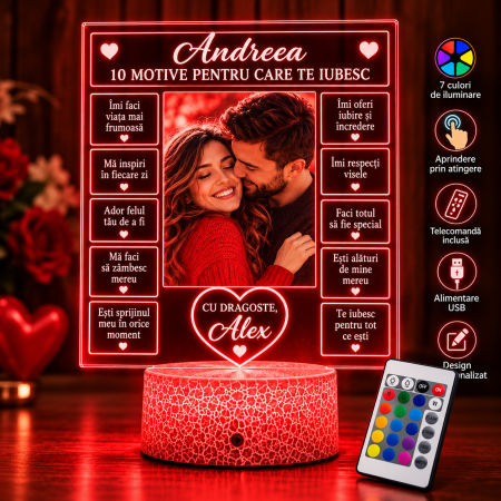 Lampi 3D personalizate - Lampa LED personalizata 10 motive pentru care te iubesc