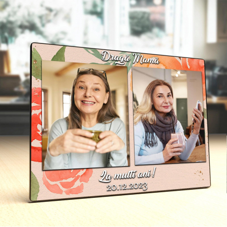 Panel foto lemn - Placheta Personalizata lemn pentru mama 2 poze si data