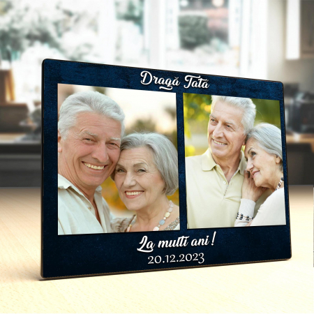 Panel foto lemn - Placheta Personalizata lemn Draga tata 2 poze si mesaj