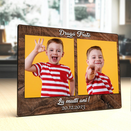 Panel foto lemn - Placheta Personalizata lemn Draga frate cu 2 poze si data