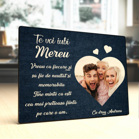 Panel foto lemn - Placheta Personalizata din lemn cu poza si text Te voi iubi mereu