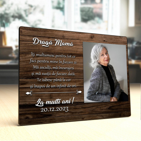 Panel foto lemn - Placheta Personalizata lemn draga mama O poza mesaj si data