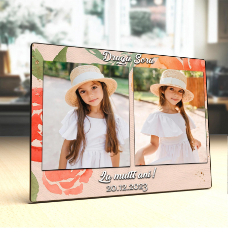 Panel foto lemn - Placheta Personalizata lemn pentru mama 2 poze si data Placheta Personalizata lemn Pentru sora 2 poze si data