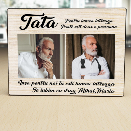 Placheta Personalizata lemn pentru tata dou poze si text [1]
